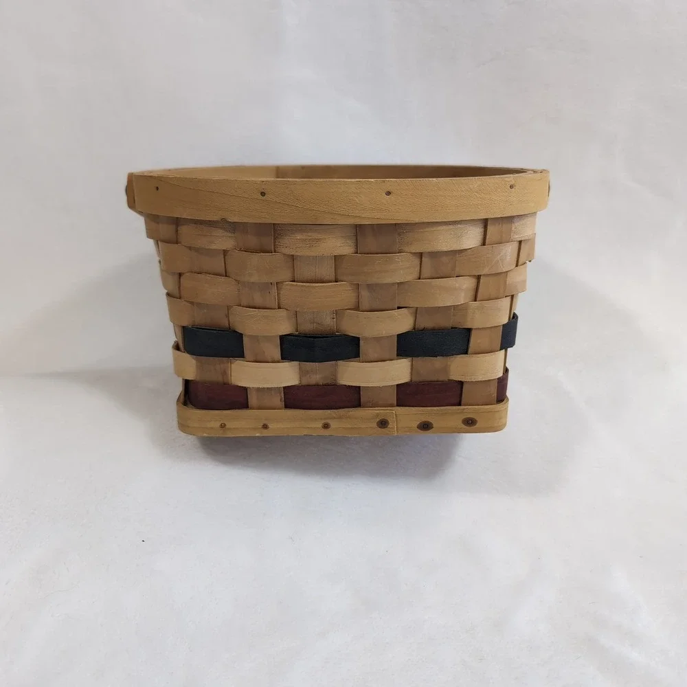 Vintage Americana Woven Wood Basket w/ Plush‎ American Flag Fabric Patriotic 4oJ